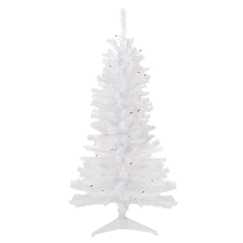 4' Pre-Lit Woodbury White Pine Slim Artificial Christmas Tree Multi Lights
