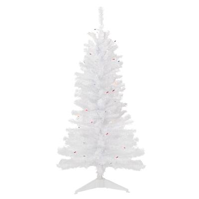 4' Woodbury White Pine Slim Artificial Christmas Tree, Multi Lights - 4 Foot
