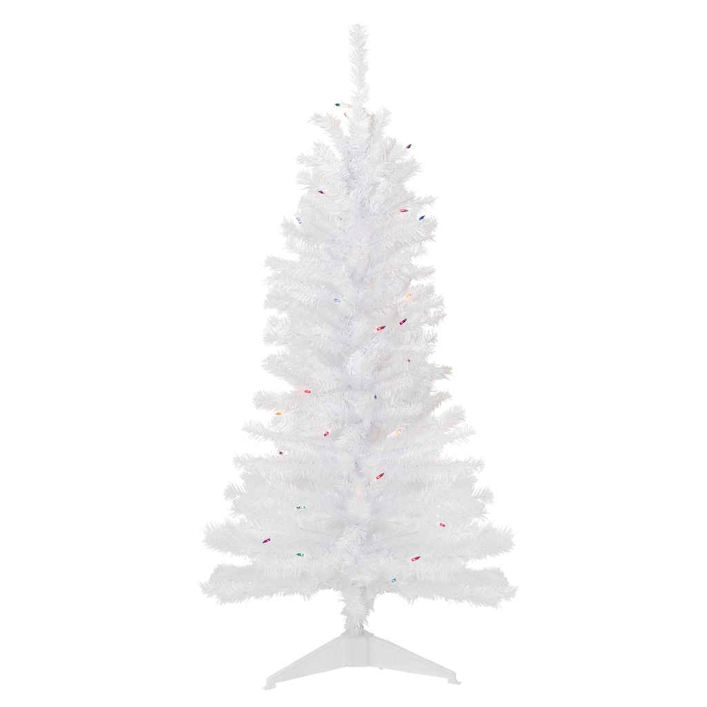 4' Woodbury White Pine Slim Artificial Christmas Tree, Multi Lights - 4 Foot