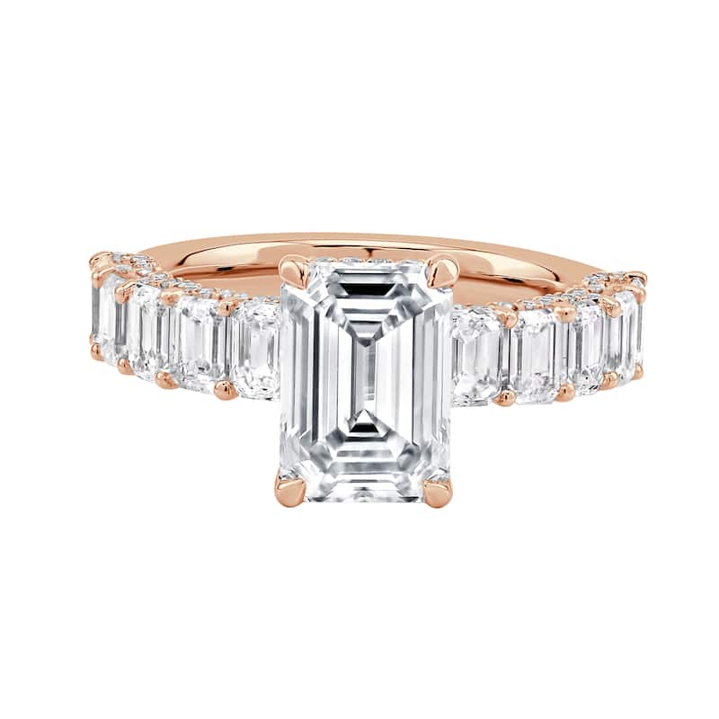 Auriya 14k Gold 8.00ctw Lab grown Emerald Vintage Hidden Halo Diamond Engagement Ring (F-G VS) - Rose - 9