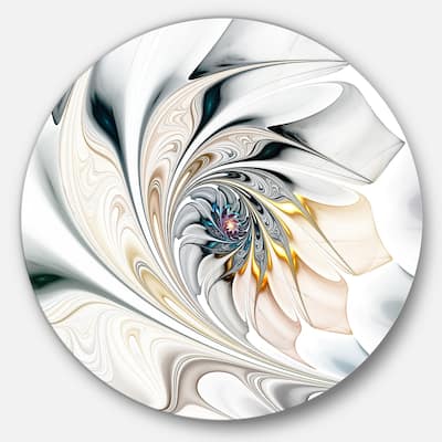 Designart 'White Stained Glass Floral Art' Floral Circle Metal Wall Art