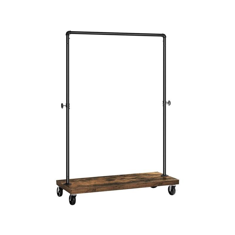 Rustic Brown Black Heavy-Duty Industrial Clothes Rack with Lockable Wheels and Storage Shelf - 15.7”D x 41.1”W x 63.8”H - Rustic-Brown-Black