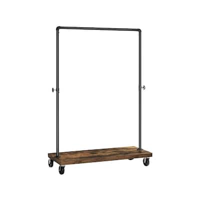 Rustic Brown Black Heavy-Duty Industrial Clothes Rack with Lockable Wheels and Storage Shelf - 15.7”D x 41.1”W x 63.8”H