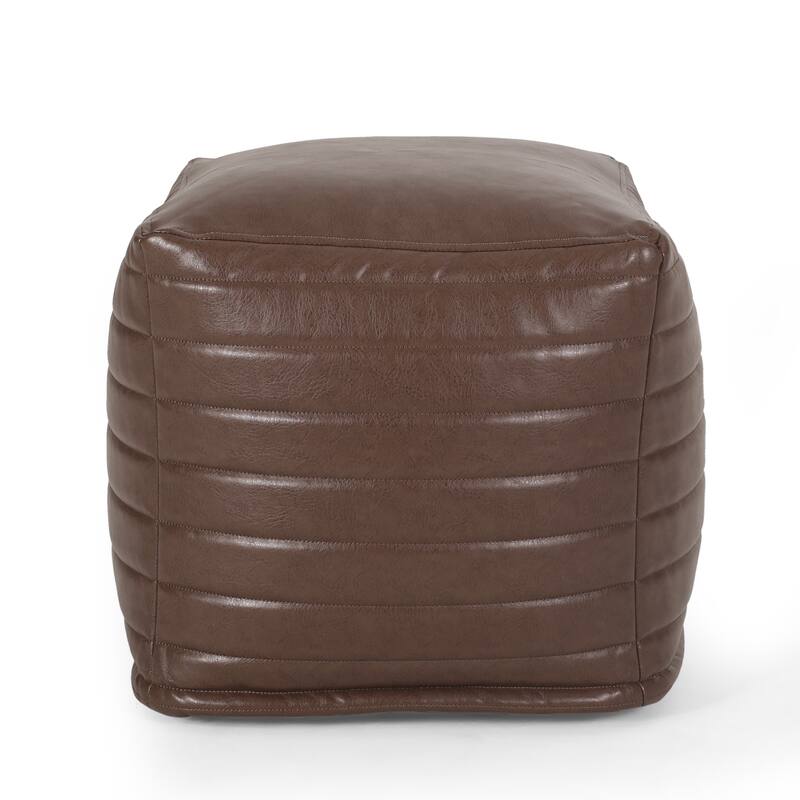 Baddow Contemporary Faux Leather Channel Stitch Pouf by Christopher Knight Home
