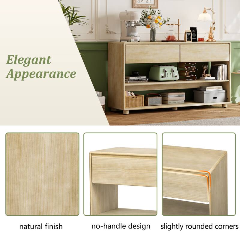 48" Solid Wood Console Table with 2 Drawers & 2 Shelves Solid Wood Legs & Adjustable Feet