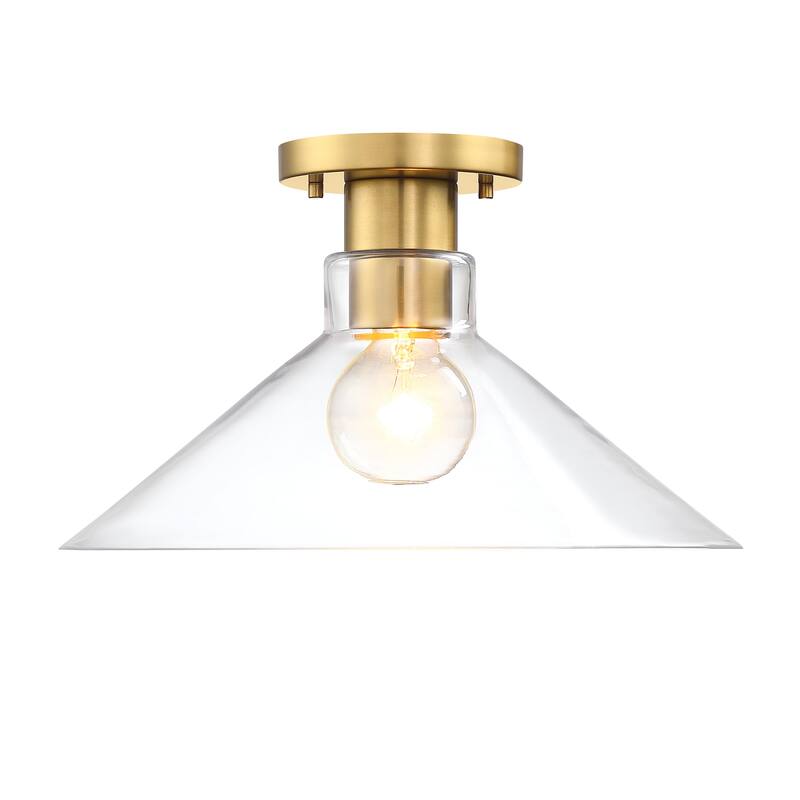 Leena 14 in. 1-Light Brushed Gold Modern Semi Flush Mount with Clear Glass Shade for Bedrooms - 8.5