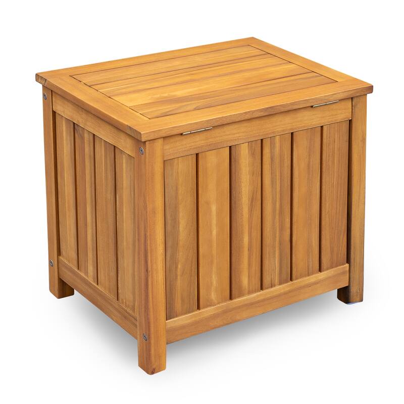 Roomfitters Portside 30 Gallon Solid Acacia Wood Deck Box with Louvered Sides, Outdoor Storage, Teak Finish
