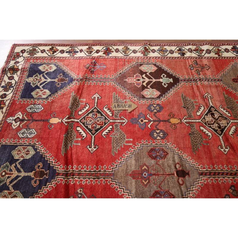 Hand Knotted Oriental 100% Wool Carpet Traditional Tribal Red Shiraz Area Rug - 9' 5'' X 5' 3''