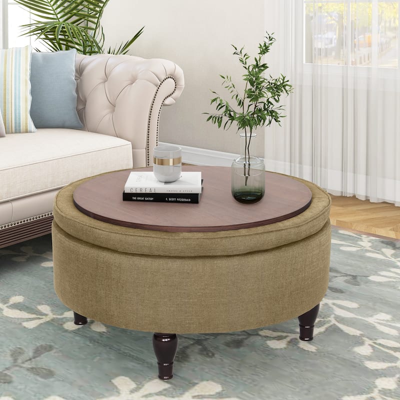 Maypex 32" Tufted Round Storage Cocktail Ottoman