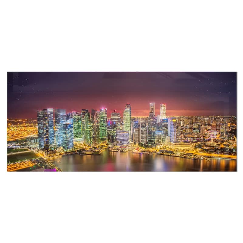 Singapore Skyline View of Marina Bay Cityscape Glossy Metal Wall Art