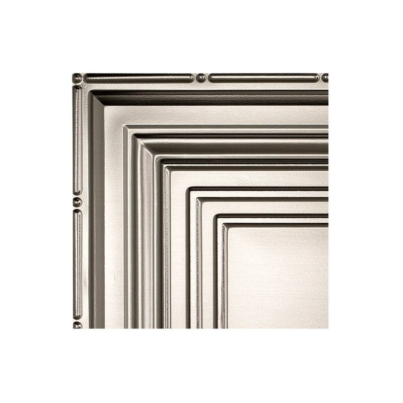 FASÄDE Traditional Style 3 Decorative Vinyl 2ft x 4ft Glue Up Ceiling Panel in Brushed Nickel (5 Pack) - 12in x 12in Sample - Brushed Nickel