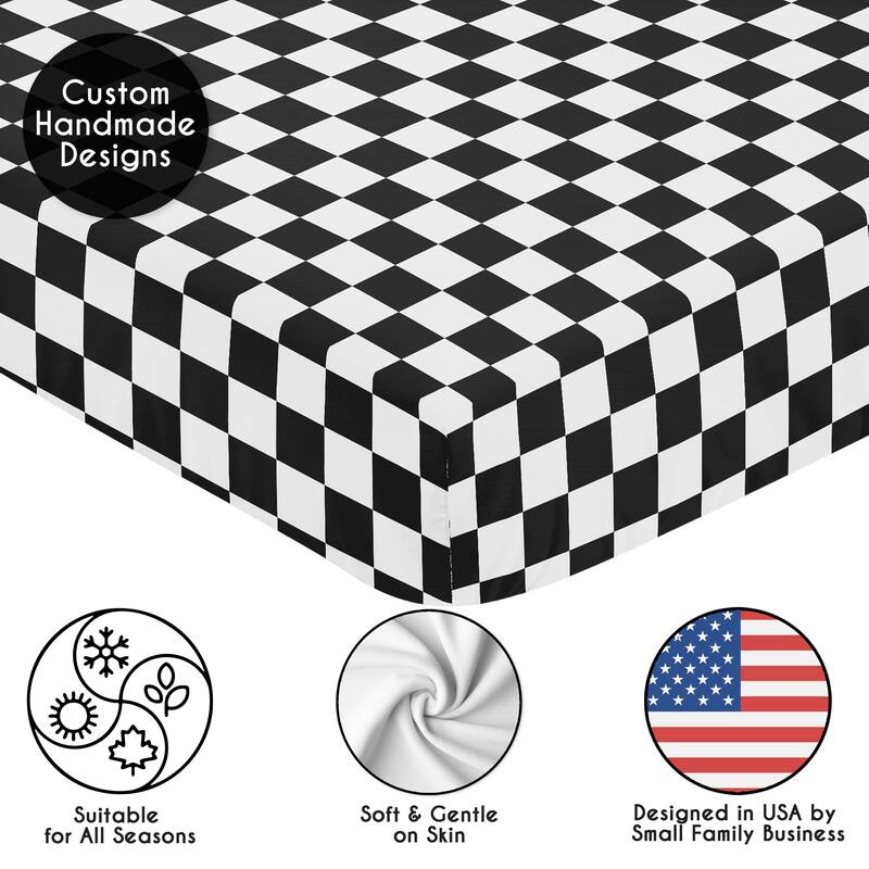 Sweet Jojo Designs Black & White Gingham Checkered Plaid Boy, Girl, Unisex/Gender Neutral 2 Pack Fitted Crib Sheets -Solid Black