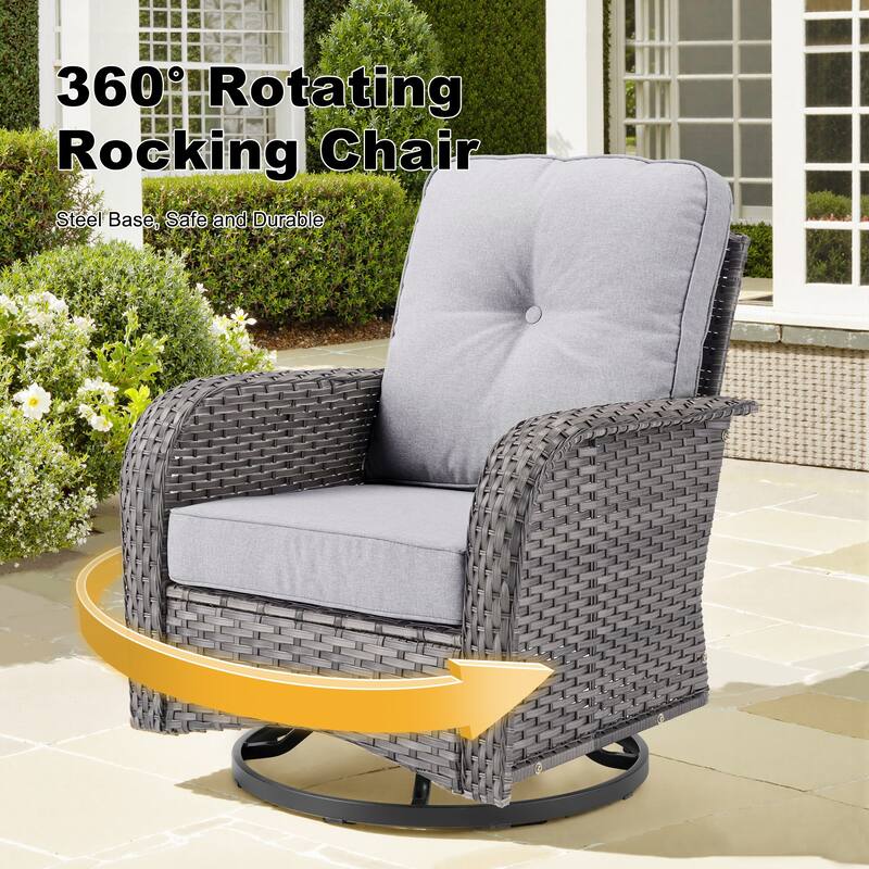 OVIOS 5 Piece Outdoor Wicker Loveseat Rocking Chair Set