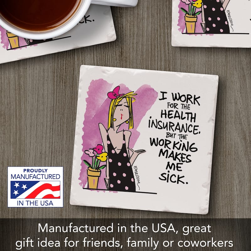 Insurance 4 Pack Absorbent Stone Coasters with Cork Backing 4" Square Made in The USA Absorbent Wipes Clean
