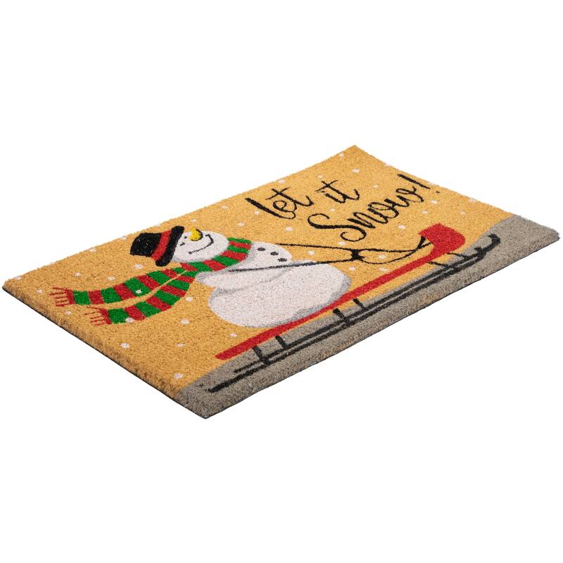 Brown White Snowman Let it Snow Coir Christmas Doormat 18" x 30"