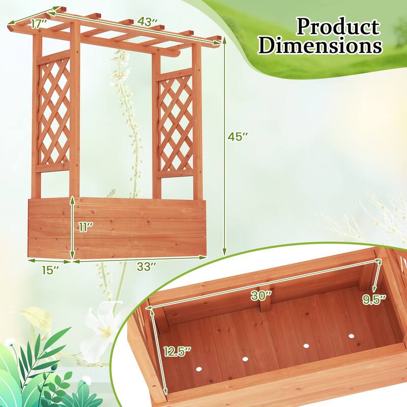 Gymax Raised Garden Bed Planter Box w/ Side & Top Trellis for Vine