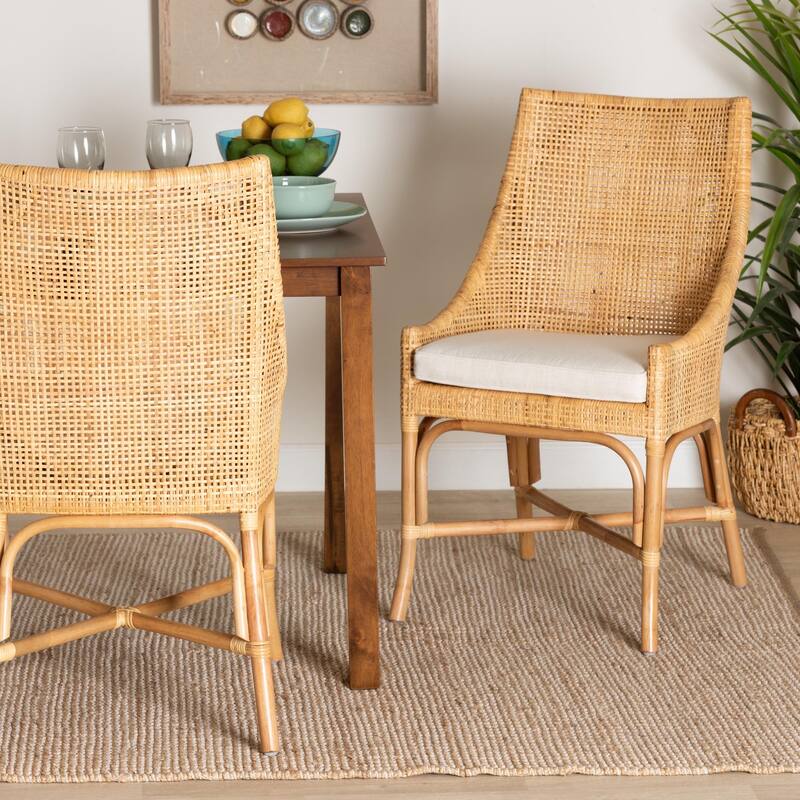Bella Rattan Dining Chair - Handwoven Wicker Accent Side Chair with High Backrest, Coastal Boho Seating for Kitchen or Dining