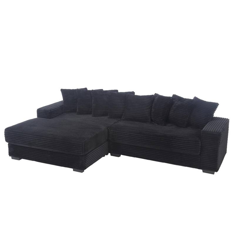 111" Corduroy L-Shape Sectional Sofa with Left Chaise, 8 Throw Pillows and Square Armrests
