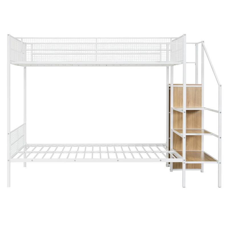 Space-Saving Twin Over Full Metal Bunk Bed with Wardrobe and Practical Step Ladder