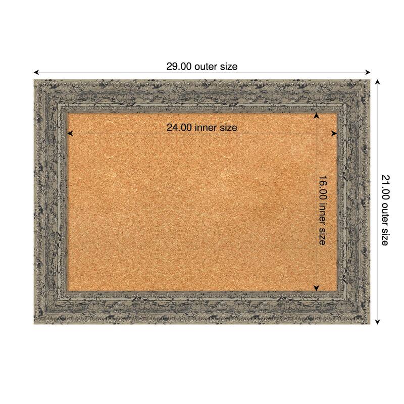 Attic Aged Silver Wood Framed Cork Board - Bulletin Board, Organization Board, Pin Board - Natural - 29 x 21 in