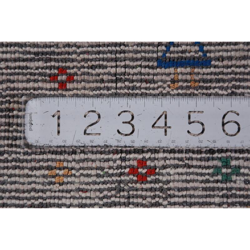 Hand Knotted Oriental Viscose Silk Carpet Tribal Stripe Greys & Charcoal Gabbeh Area Rug - 12' 5'' X 9' 3''