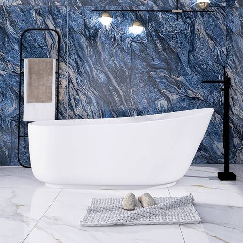 67 in. W Solid Surface Freestanding Flatbottom Soaking Bathtub in Matte White