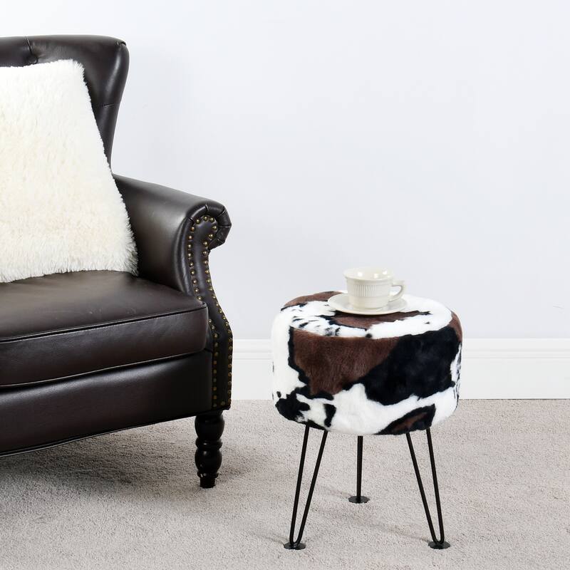 Home Soft Things Animal Pattern Ottoman Bench with Black Metal Legs