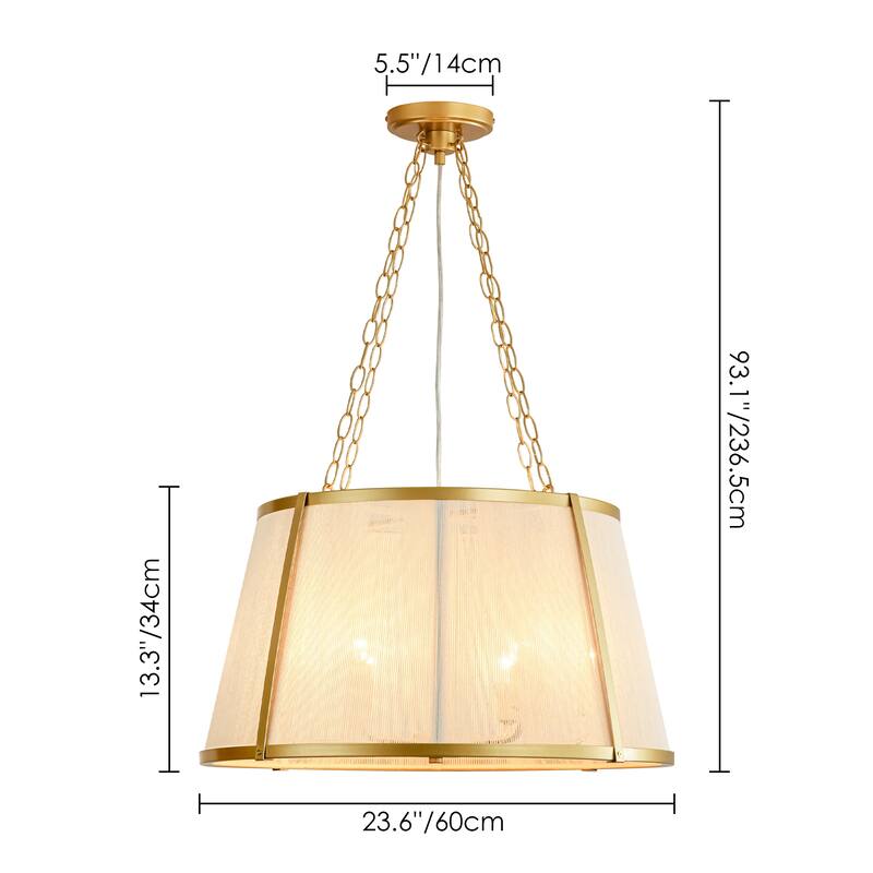 6-Light Modern Boho Drum Hand Woven Ivory Rope Gold Chandelier for Living Room - 23.6 in. W x 13.3 in. H