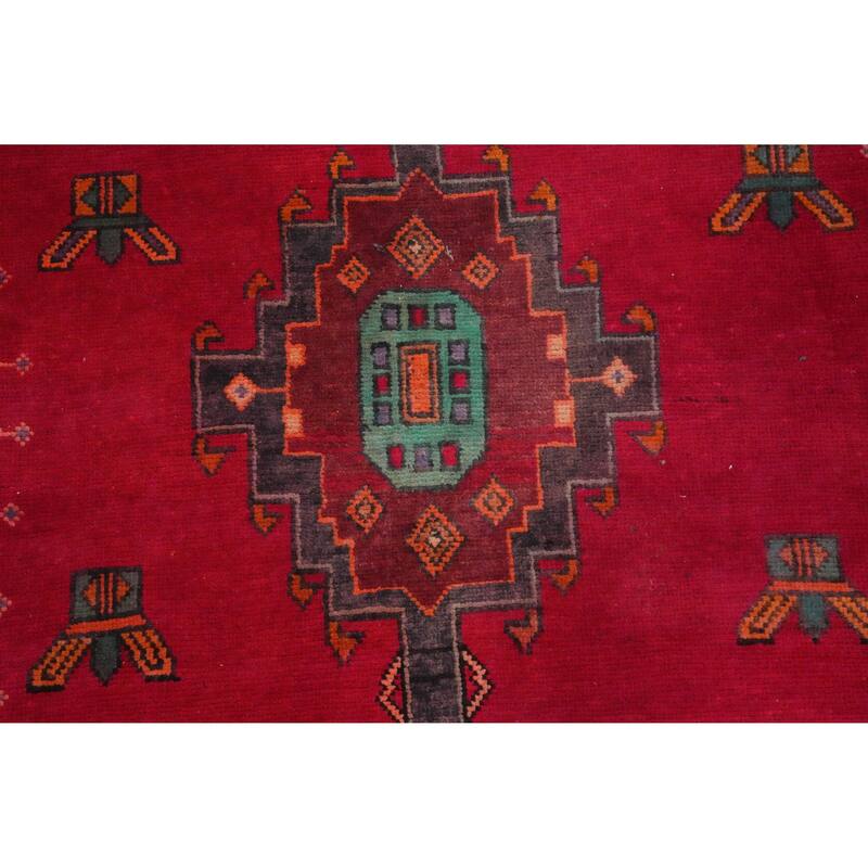 Hand Knotted Oriental 100% Wool Carpet Traditional Tribal Red Tabriz Runner Rug - 9' 6'' X 3' 11''