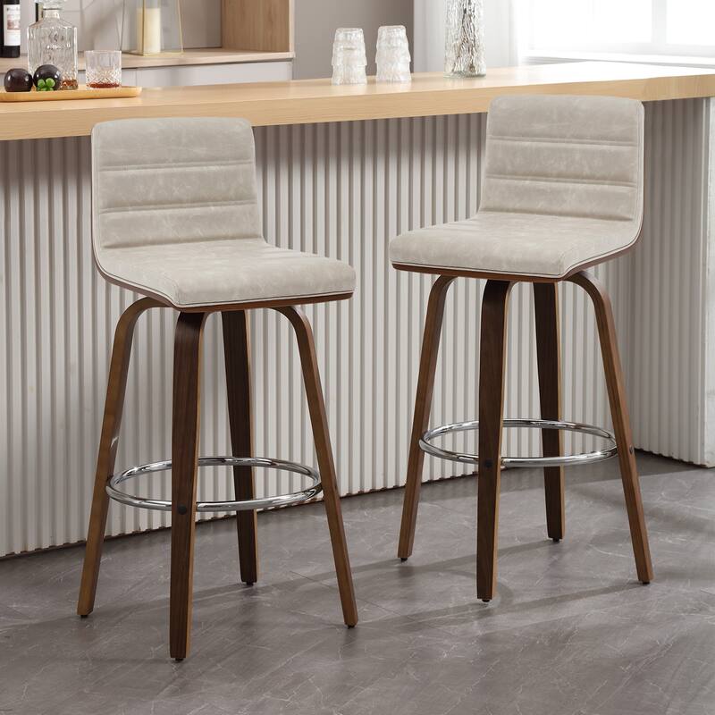 Modern Leather Upholstered Swivel Counter/Bar Stools, Set of 2
