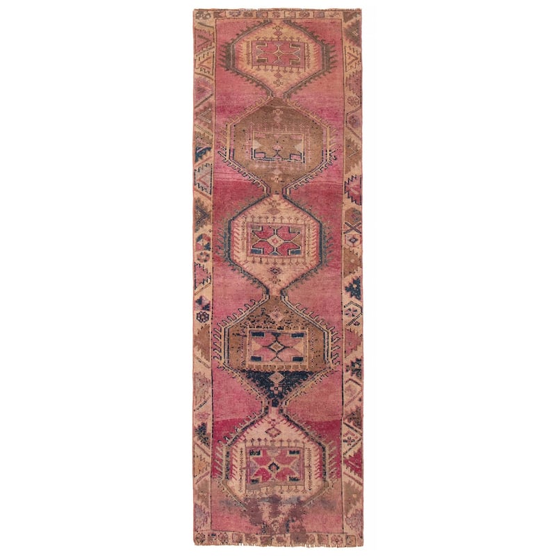 ECARPETGALLERY Hand-knotted Melis Vintage Pink Wool Rug - 3'8 x 11'1 - Dark Pink - 3'8 x 11'1