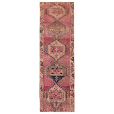 ECARPETGALLERY Hand-knotted Melis Vintage Pink Wool Rug - 3'8 x 11'1