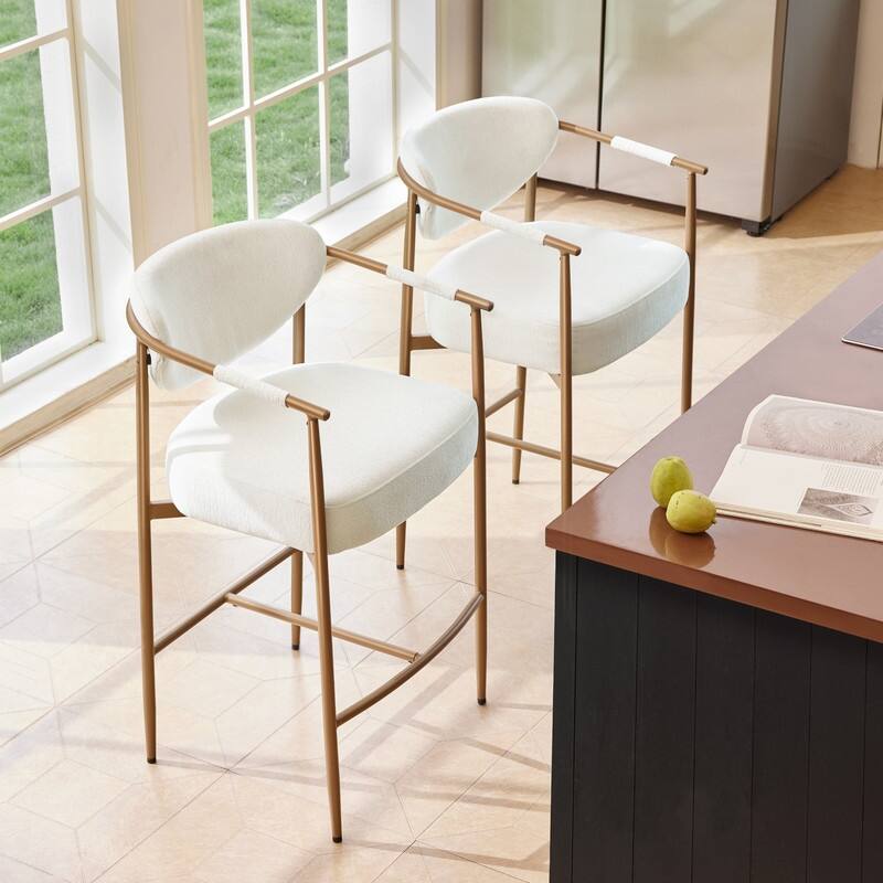 Spruce & Spring Modern Counter Stool with Gold Metal Frame and Woven Strap Arm