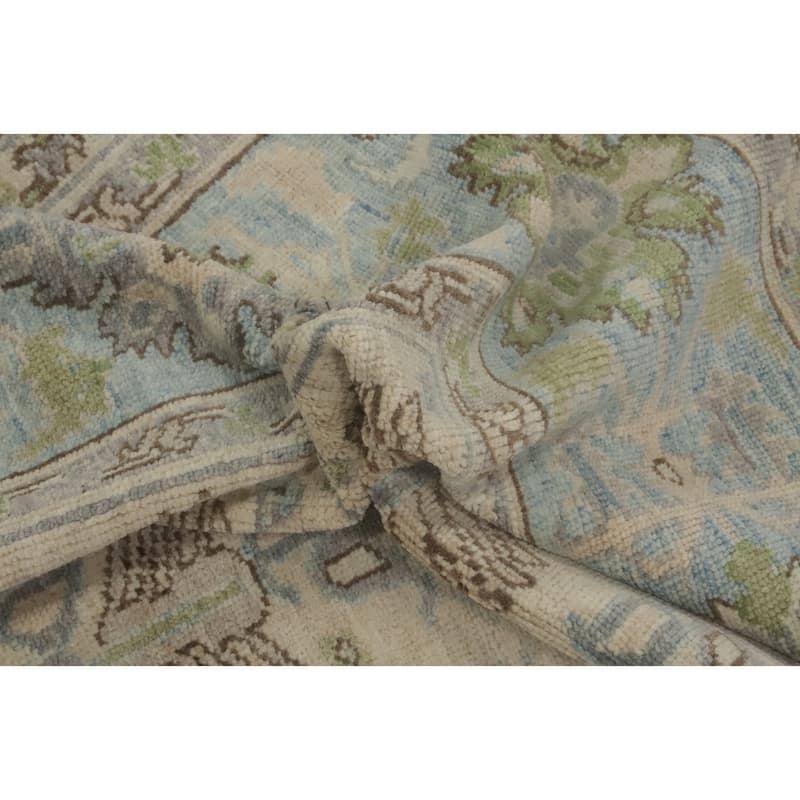 Handmade Wool Oushak Turkish Area Rug, Floral Geometric Carpet - 10' 0'' X 7' 10''