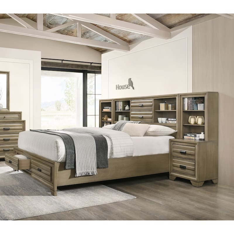 Roundhill Furniture Loiret Rubbed Gray Oak Finish Wood Storage Platform WallBed