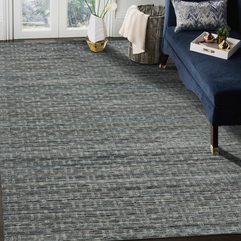 Houston Aliya Transitional Geometric Hand-Woven Area Rug - 8'9" x 11'9" - Turq Gray
