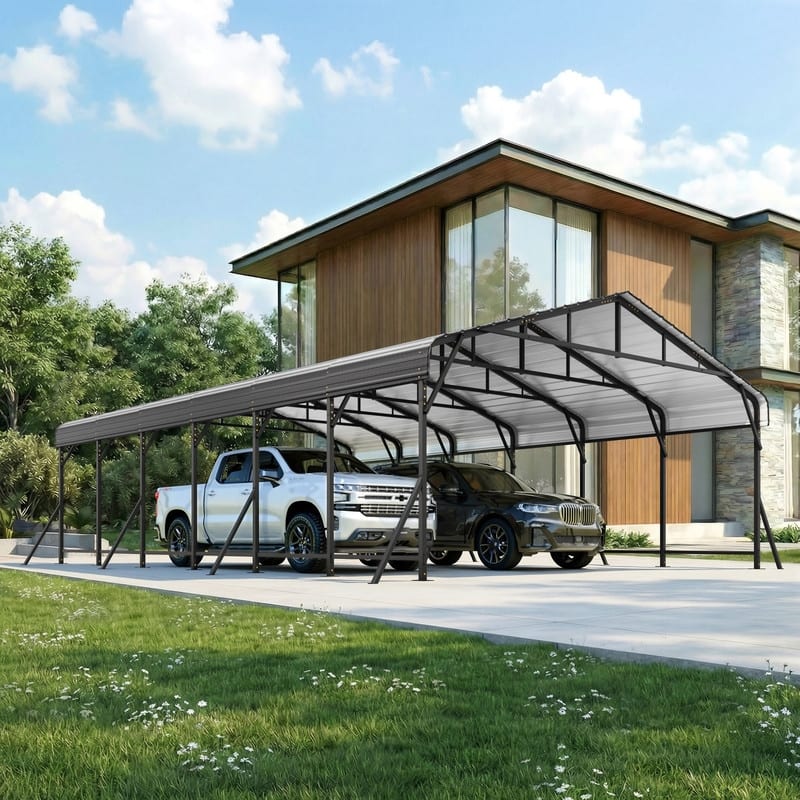 Erommy Outdoor Carport with Galvanized Steel Roof, Heavy-Duty All-Weather Shelter for Cars, Boats and Equipment - 20'x30' - Spacious