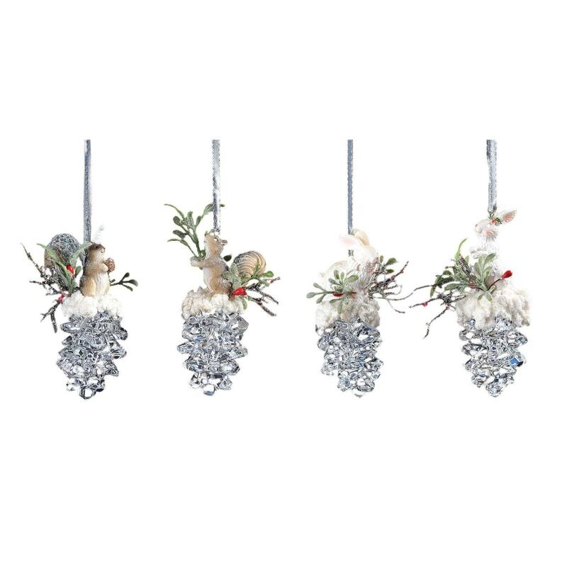 16 Icy Crystal Christmas Squirrel & Rabbit Pinecone Ornaments 3.6"
