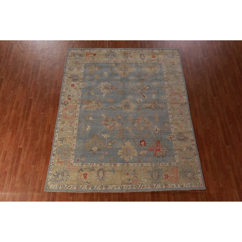 Hand Knotted Oriental 100% Wool Carpet Transitional All-Over Navy Blue & Blues Oushak Area Rug - 10' 0'' X 8' 1''