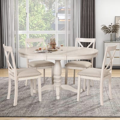 Modern Dining Table Set for 4,Round Table and 4 Kitchen Room Chairs,5 Piece Kitchen Table Set for Dining Room,Dinette