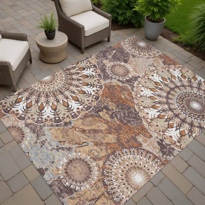 Machine Washable Indoor/ Outdoor Traditional Pinwheel Chantille Rug - Copper - 10' x 14'