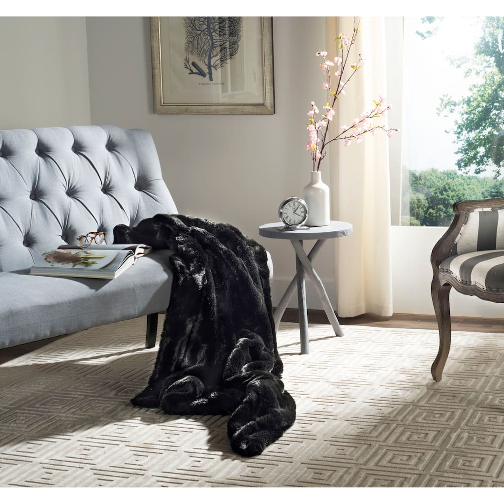 SAFAVIEH Faux Black Mink Throw -Black