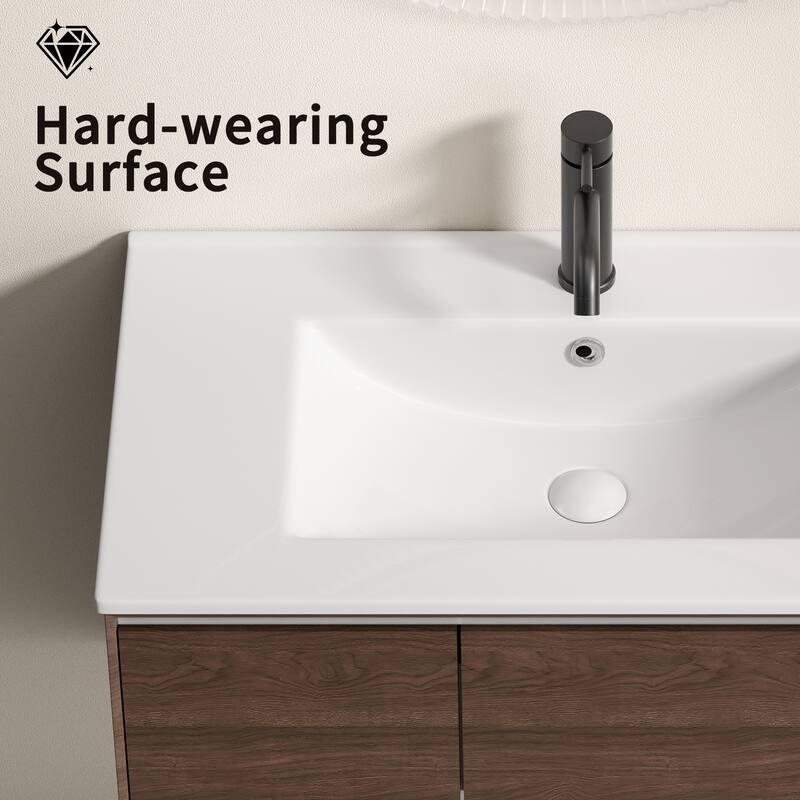 GDFStudio - Soren Modern Ceramic Bathroom Vanity Sink with Overflow Hole & Resists Stains Surface Finish