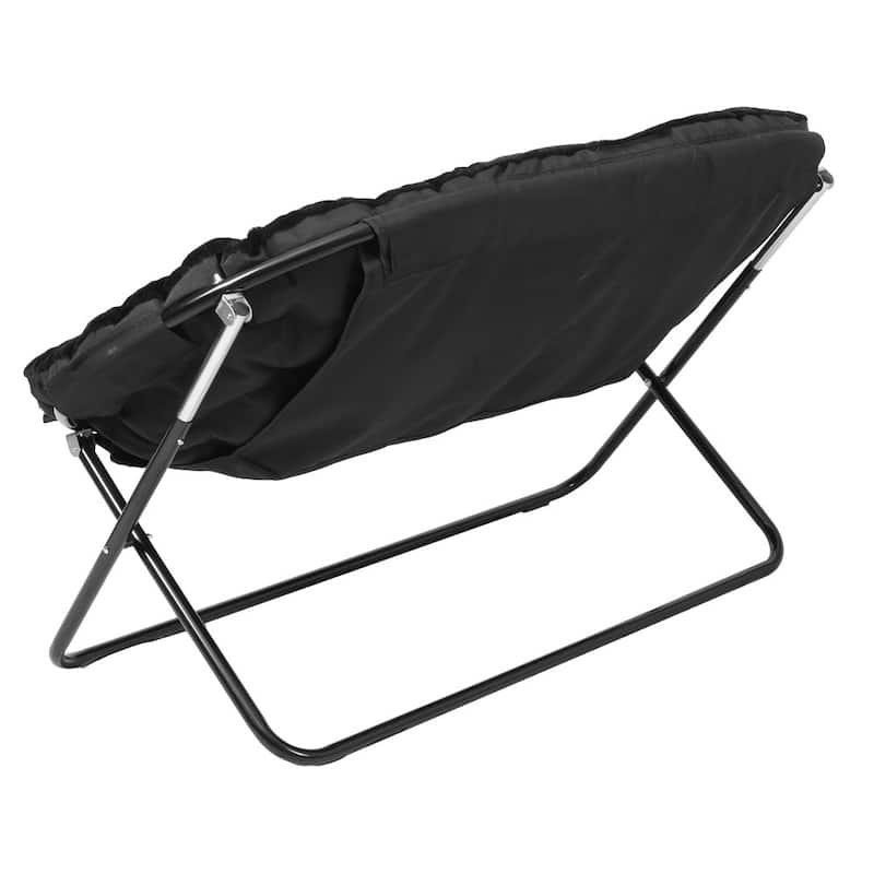 Folding Synthetic Fur Double Saucer Chair with Steel Frame - 27.5"D x 55.5"W x 33.5"H