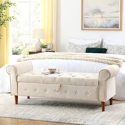 62" Bedroom Tufted Button Storage Bench, Window Bench, Rolled Arm Design for Bedroom, Living Room