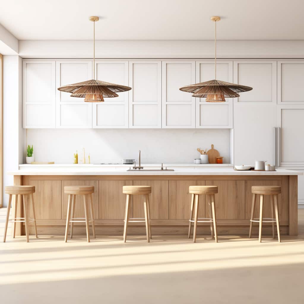 Sammie Rattan Pendant Light Natural Tiered 1-Light Handwoven Ceiling Light For Modern, Transitional, Farmhouse, Boho Room Decor