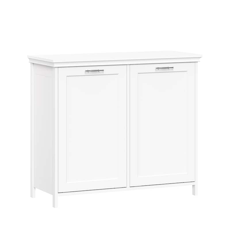 RiverRidge Somerset Double Tilt-Out Laundry Hamper Cabinet with Removable Cloth Storage Bags - White