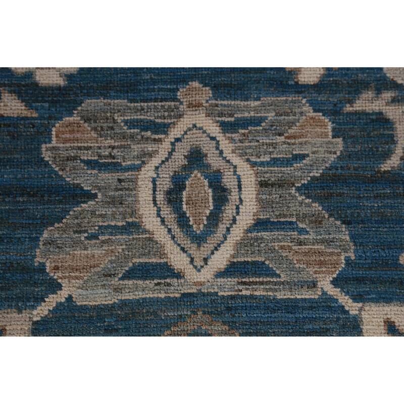Hand Knotted Oriental 100% Wool Carpet Transitional All-Over Navy Blue & Blues Oushak Area Rug - 12' 4'' X 8' 11''