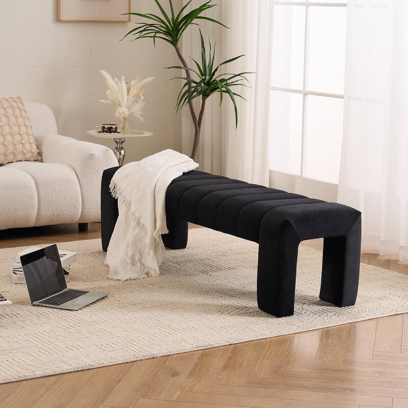 Upholstered Bedroom Bench Tufted Entryway Bench Modern End of Bed Bench Dining Bench with Gold/Black Metal Legs for Window