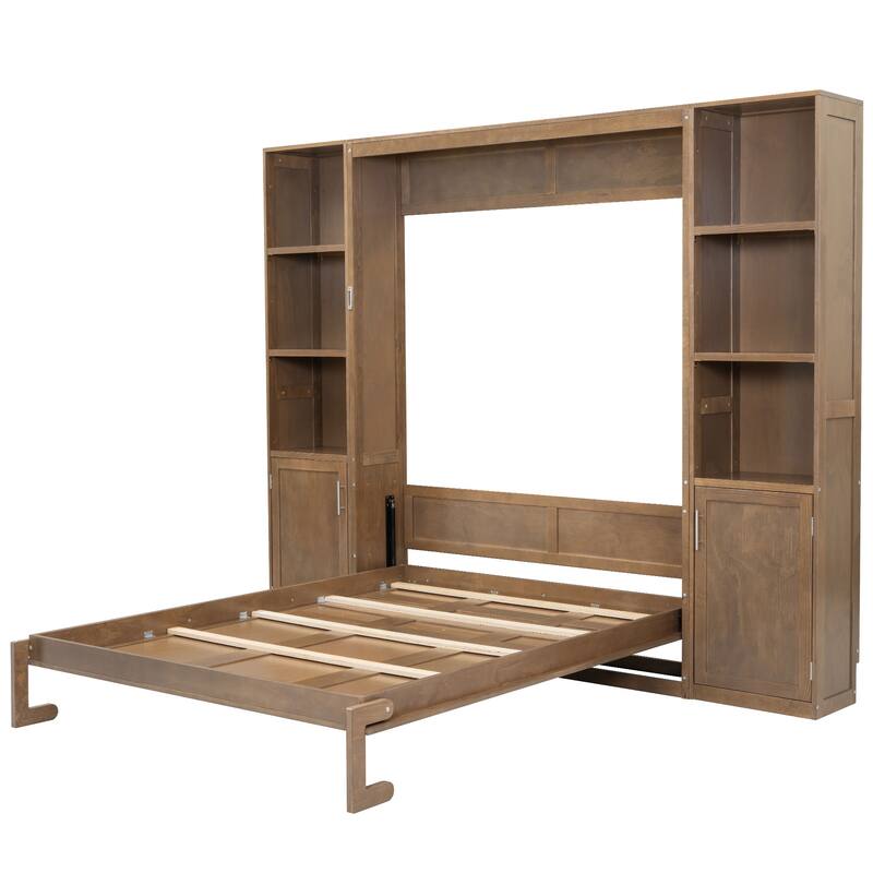 Roomfitters Queen Size Murphy Wall Bed with Shelves and Cabinets, Space Saving